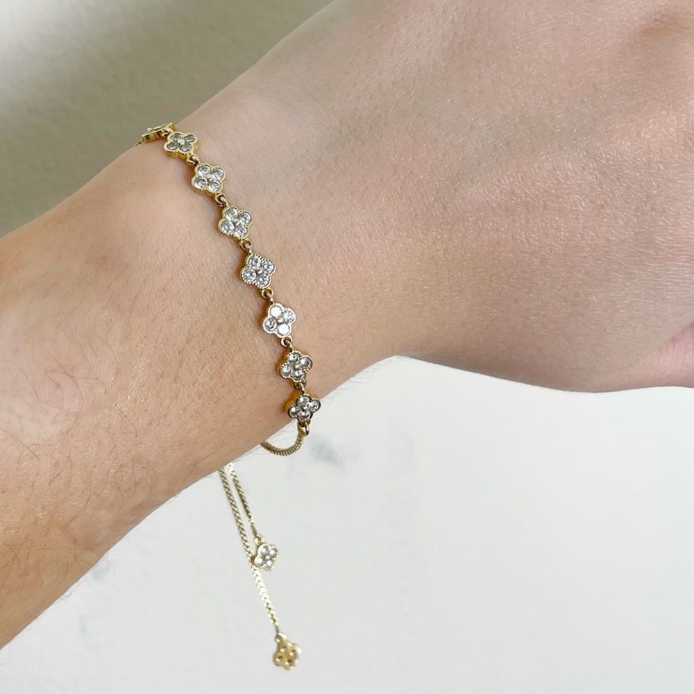 Gold Flower Diamond Bolo Tie Bracelet